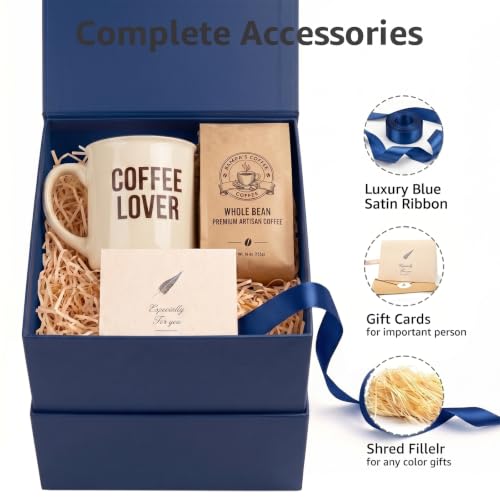 Image of LIFELUM Navy Blue Gift Box 7 x 7 x 7 inch, 1 Pack Magnetic Closure Gift Box for Presents with Ribbon, Card, Shredded Paper Filler for Graduation, Business, Wedding, Birthdays