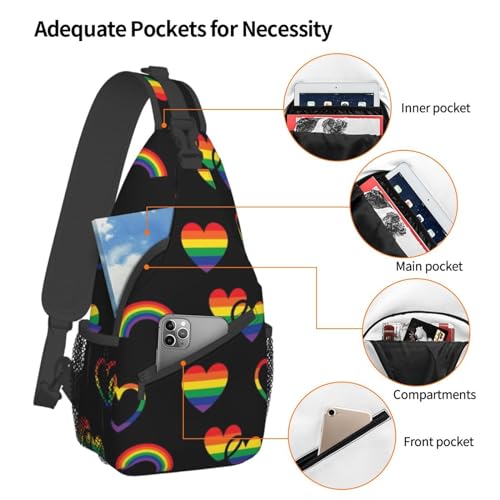 Rainbow Lgbt Gay Pride Crossbody Sling Backpack Chest Bag Daypack For Hiking, Casual, Travel4