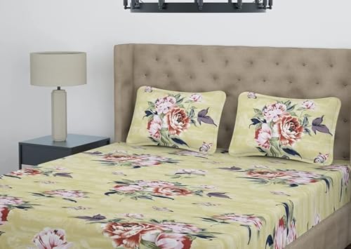 Image of BEVI Premium Microfiber 300 TC Fabric Pillow Cover | Ultra Soft & Smooth | Beige Pink Flower Printed | Fade Resistant & Wrinkle Free | Luxury Home Decor | Pack of 2