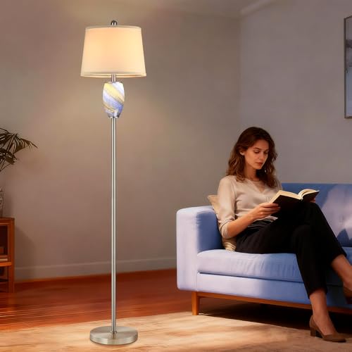 Image of Lovlast 65 inch Tall Floor Lamp, Blue Glass Modern Lamp for Living Room Bedroom