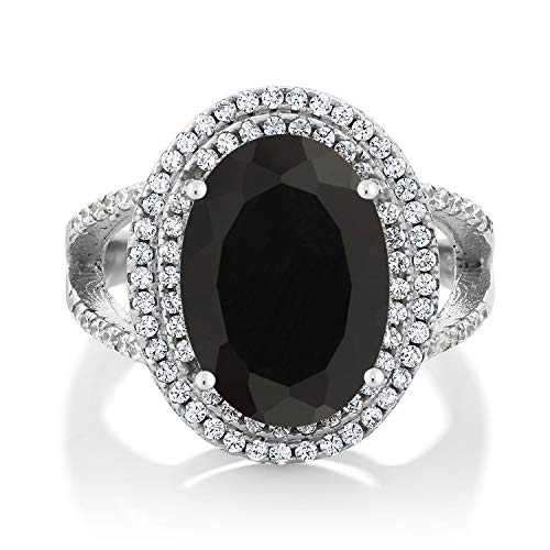 GemStoneKing 6.44 Carat 14X10MM Oval Natural Genuine Black Onyx Women's Ring Solid 925 Sterling Silver Cocktail Ring , Black and White , (SIZE 9) by Gem Stone King - Used condition - US$85.88