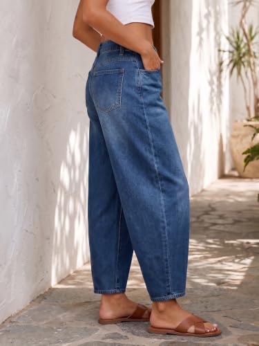 Image of Saodimallsu Womens Barrel Jeans Cropped High Waisted Baggy Wide Straight Leg Boyfriend Denim Pants for Casual Wear