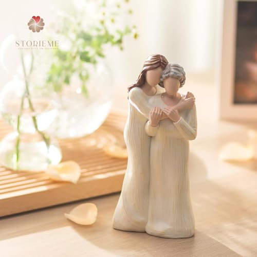 Figura Estatua Grandma Granddaughter de Resina Blanca 7.5 in miniatura 3