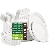 Paper Plates Set 250PCS,Eco Paper Plates for Party,9 Inch and 7 Inch Sugarcane Bagasse Biodegrada...