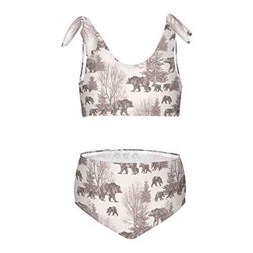 Image of Horse Pattern On Blue Girls Bikini Sets 2 Piece Swimsuits Bathing Suit Swimwear