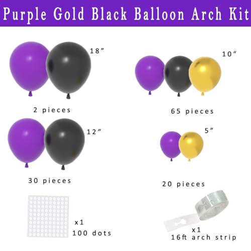 Image of Purple Black Gold Balloon Arch Garland Kit - Purple Black Metallic Gold Balloons for Purple Birthday Wedding Engagement Class of 2026 Graduation Party Decorations