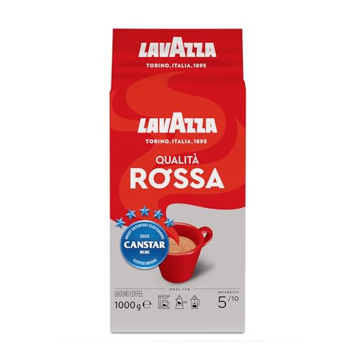 Lavazza, Qualità Rossa, 1 Kg, Ground Coffee, Ideal for Moka Pots, with Aromatic Notes of Chocolate and Dried Fruits, Arabica and Robusta, Intensity 5/10, Medium Roasting