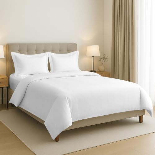 Pizuna Pure 100% Cotton Double Duvet Cover 200x200 cm White 400 Thread Count Cool Breathable Long Staple Cotton Sateen Weave Quilt Cover & 2 Pillowcases (White Bedding Set)