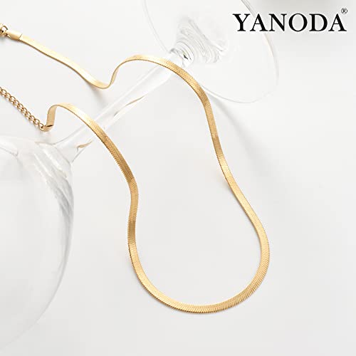 YANODA Herringbone Necklace for Women,14K Gold Necklaces for Women, Dainty Layered Gold Necklace for Women Thin Gold Snake Chain Necklaces Jewelry for Women2