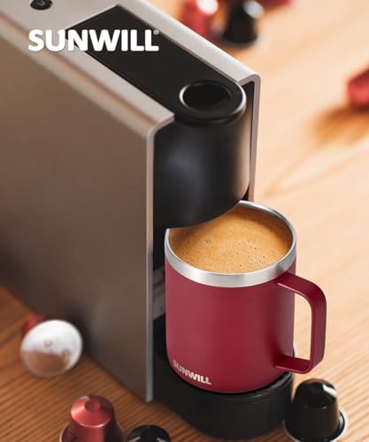 Image of SUNWILL Travel Coffee Mug with Lid, Insulated Tumbler with Handle, 14 oz Stainless Steel Cup for Ice, Water, Tea, Powder Coated Wine Red