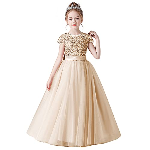Flower Girls Dresses Champagne Formal Floor Length Princess Tulle