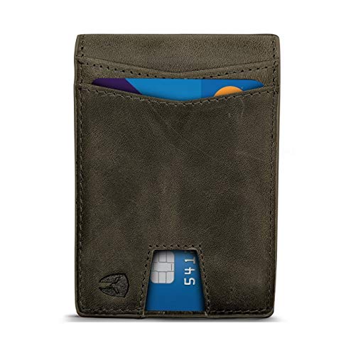 RFID Blocking Bifold Slim Leather Wallet for Men, Front Pocket, Bill/Receipt pocket (Dark Gray w/Pull Out Card Pocket)
