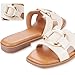 YTSKJ Womens Sandals Slip On Flat for Summer Comfortable Ladies Dressy Fashion Square Open Toe Slides Faux Leather Casual Shoes with Metal Decor Gold Beige Size 9