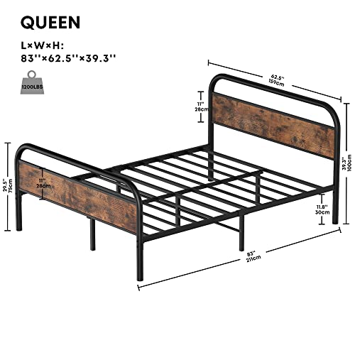 Ironck Queen Bed Frame With Headboard, Platform Bed 12" Under Bed Storage Wood And Metal, No Box Spring Needed Easy Assembly #TOP2