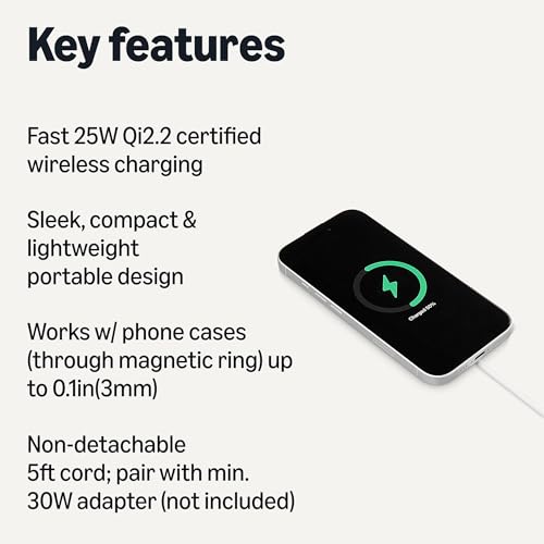Amazon Basics 25W Qi2.2 Certified Wireless Charging Pad, MagSafe Compatible for iPhone 17/16/15/14/13/12, Magnetic Compatible for Android, Google Smartphones, White (Adapter Not Included) by Amazon Basics - Image 2