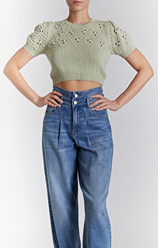 Image of O A T NEW YORK Women's Luxury Clothing Short Sleeve Pull on Cropped Sweater, Comfortable & Stylish