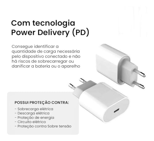 Kit Carregador Magnético Indução + Fonte USB-C 20W Compatível iPhone XS XR 11 12 13 14 15 Pro Max