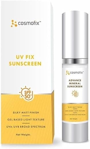 Cosmofix UV Fix Advance Mineral Sunscreen SPF 50 | Silky Matte Finish | Gel-Based Light Texture | UVA-UVB Broad Spectrum P...