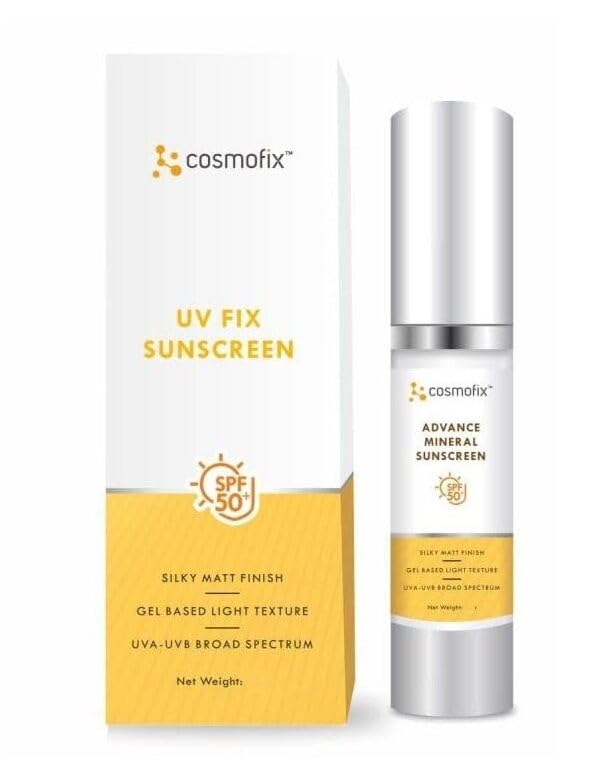 Cosmofix UV Fix Advance Mineral Sunscreen SPF 50 | Silky Matte Finish | Gel-Based Light Texture | UVA-UVB Broad Spectrum P...