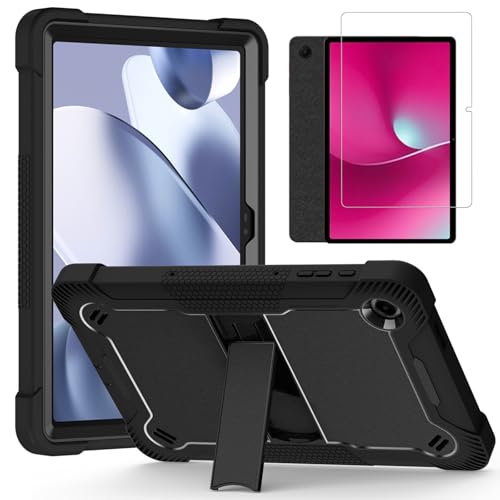 L00KLY Kickstand Case for T-Mobile REVVL Tab 2 Tablet 10.1 Inch 2025 with Screen Protector 3 in 1 Heavy Duty Rugged Shockproof Protective Case for T-Mobile REVVL Tab 2 5G 10.1 (Black/Black)