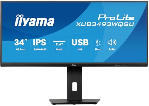 iiyama Prolite XUB3493WQSU-B6 86,7cm 34 Zoll IPS LED-Monitor UWQHD HDMI DP USB3.2 USB-C 7.5W Adaptive Sync Pip PBP Höhenverstellung schwarz