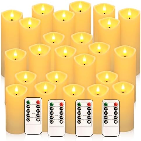 CAKETYCG 24-Pack Ivory-Colored Flame-Free Candles with 4 Remote Controls