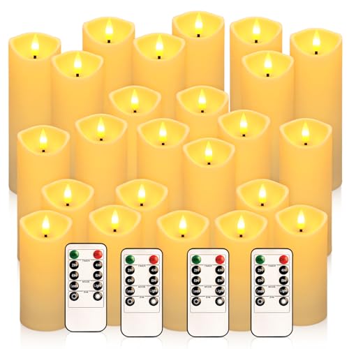 YOROXRG 24 Pack Christmas Decoration Flickering Flameless Candles, Battery Operated Candles,LED Candles for Home Decor,Wedding,Halloween,Birthday,Valentine'sDay (D2.2 xH 5" 6" 7" Ivory)