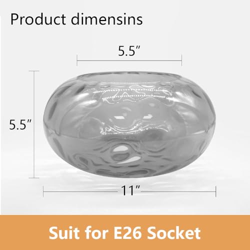 Image of Smoked Hammered Glass Shade Replacement for E26 Pendant Lights, Chandeliers, Table Desk Floor Lamps and Wall Sconces, 11 inch Grey Lampshade for Vanity Light, Dia 11 inch, Height 5.5 inch, Fitter 1.65 inch