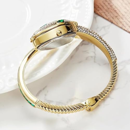 Image of Women's Gold Bracelet Watch | Snake Coil Cuff Style | Crystal Studded Oval Dial | Elegant Jewellery Watch for Women & Girls | Party, Wedding & Festive