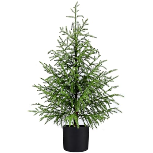 ENVEN 3FT Artificial Norfolk Pine Christmas Tree Real Touch Faux Tree with Black Pot, Realistic Indoor Holiday Decor for Christmas Entryway, Living Room & Office