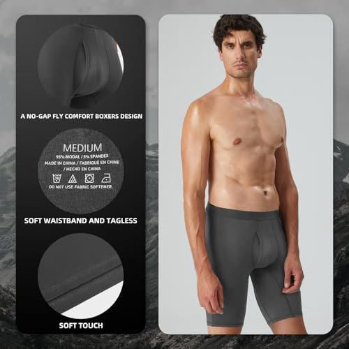 Natural Feelings Mens Underwear Modal Boxer Briefs 9 Inch Long Leg Boxer Briefs for Men Pack4