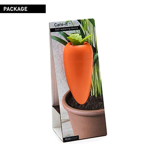 Peleg Design Care-It Plant Watering Device, Terracotta Vacation Plant Waterer Slow Release for Indoor and Outdoor Plants, Self Irrigation Watering System, Carrot Design
