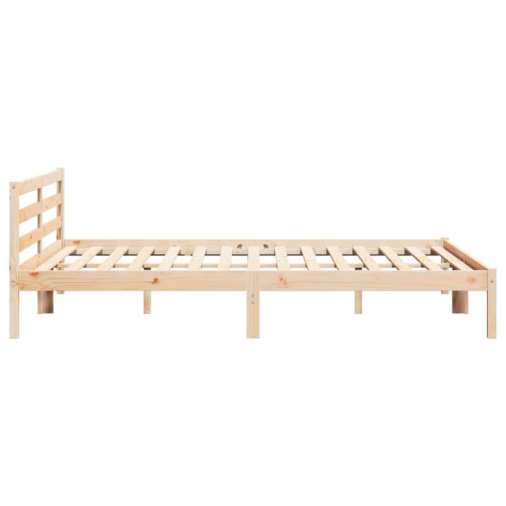Marco de Cama Marrón 220 x 200 cm de Madera Maciza de Pino con Cabecero Premium, Diseño Moderno Minimalista y Ensamblaje Sencillo para Dormitorio Principal, Estructura