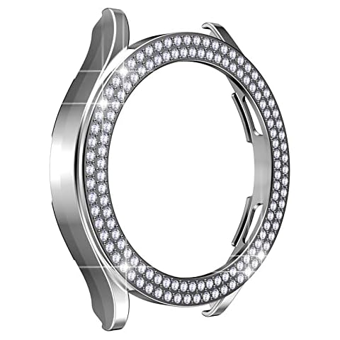 THBR Watch Case Protector for Samsung Galaxy Watch 4 40mm 44mm, Double Row Bling Crystal Diamonds Protective Cover PC Plated Bumper Frame Accessories (40 mm, Silver) Cover
