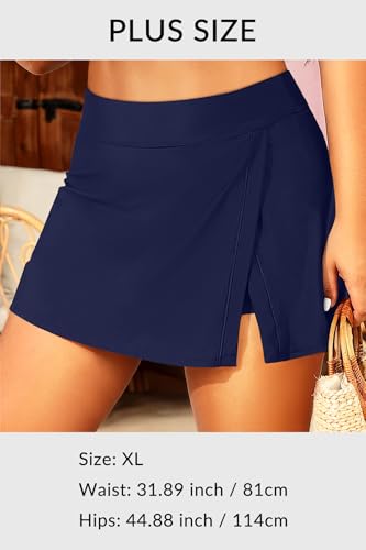Image of High Waisted Split Swim Skirt Built-in Shorts Tummy Control Swim Bottom | Wide Flattening Band, Versatile Top Pairing, Full rear modesty via long hem