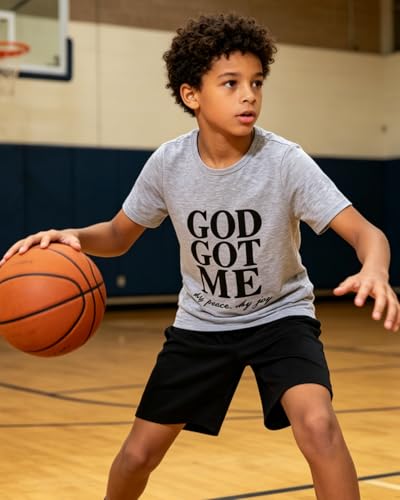 Image of Boys 2 Piece Outfits Short Sleeve Basketball Pattern T-Shirt and Shorts Summer Clothes for Kids 5-12 Years