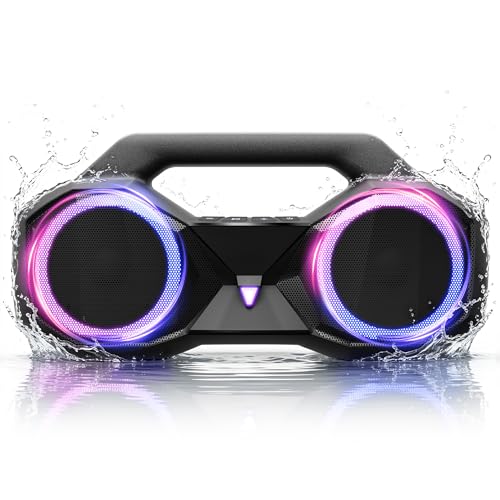 Bluetooth Speaker 80W(Peak)Loud with Bass, 20H Playtime, IPX7 Waterproof, RGB Lights, TWS, Large Portable Wireless Speakers for Outdoor, Home, Party, Pool, Beach, Tailgating, Gym, Work, Gifts (Black)