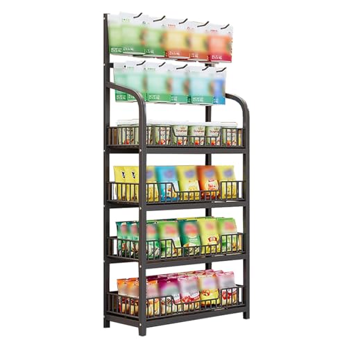 Espositore per snack a 4/5 livelli con ganci, supporto da pavimento per patatine e dolcetti, organizer da cucina, scaffalatura per dispensa commerciale, ideale per sale relax e soluzioni per la
