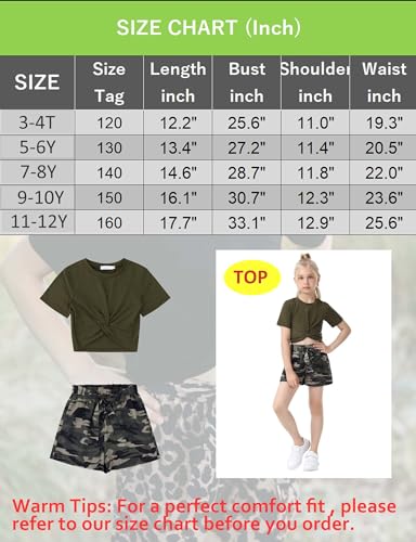 GERU Conjunto de 2 peças para meninas de verão com blusa curta e shorts estampados 3-12 anos, Branco