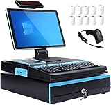 ▶【Caisse tout-en-un】Cette caisse enregistreuse tactile est dotée d'un écran tactile de 15,6 pouces, d'un afficheur numérique LED à 8 chiffres, d'un tiroir-caisse métallique, d'un clavier dédié à 101 touches, d'un lecteur de codes-barres et d'une imprimante thermique de reçus intégrée de 58 mm. Sa conception intégrée optimise le processus d'encaissement et offre aux petits commerces une solution complète, efficace et pratique.