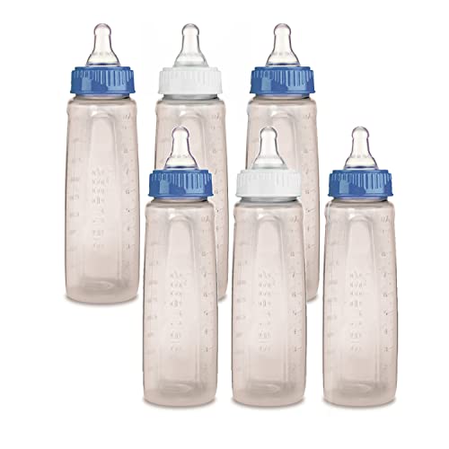 Image of First Essentials by NUK Baby Bottle, Medium Flow, Blue and White, 6 Count (Pack of 1)