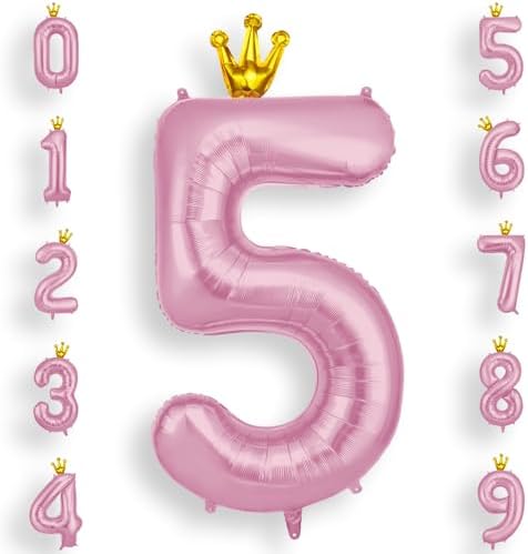 Ballon Chiffre 5 Rose Couronne | Ballon Anniversaire 5 An 101cm |...