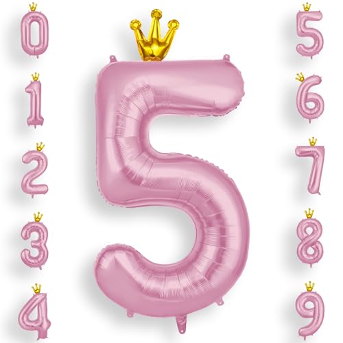 AOOSU Palloncini Compleanno Corona Rosa 101 CM, Palloncino Numero 5, Foil Numeri, Giganti Palloncini Numeri, Decorazioni Festa Compleanno, Gonfiabili Pallone per Anniversario