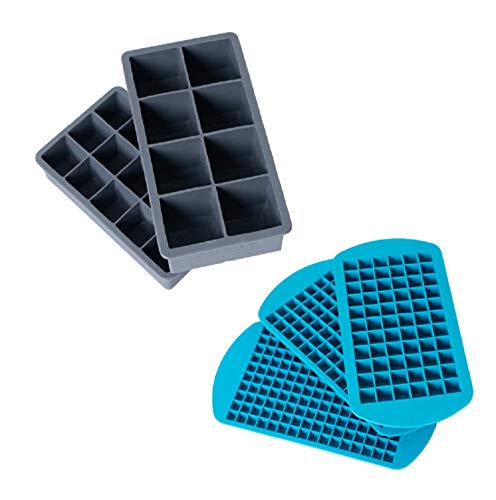 Euchoiz Big Silicone Ice Cube Trays -2 Pack, 2 Size Ice Cube Molds（Grey）And Mini Silicone Ice Cube Trays 3 Pack, 3 Size Tiny Ice Cube Trays, Reusable And Bpa Free #TOP8