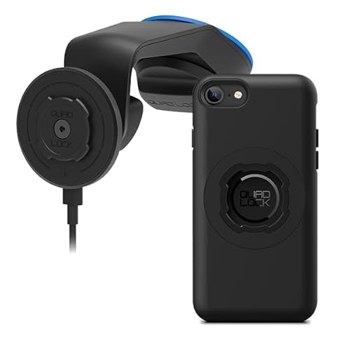 QUAD LOCK Soporte de Ventosa para Teléfono de Coche para Parabrisas/Salpicadero con Cabezal de Carga Inalámbrica mag V2 y Funda mag para iPhone SE (3ra Gen)