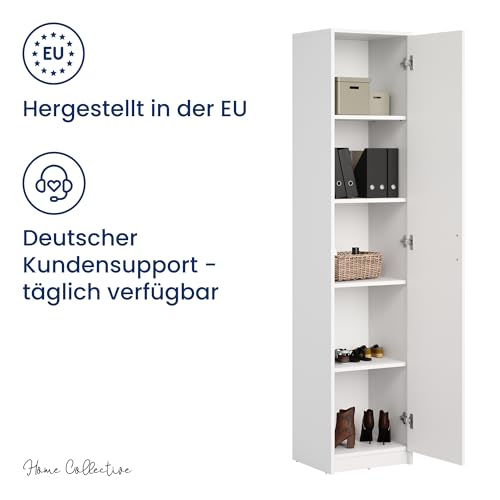Home Collective Regal mit 5 Ebenen in mattem Finish Aktenschrank mit 4 Einlegeböden und 1 Tür, Standregal 39 cm breit mit hochwertigen Polymergriffen ideal für Schlafzimmer Wohnzimmer Flur Büro Weiß