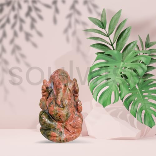 Image of Soulwise Unakite Crystal Ganesha Idol - 2 Inch | Hand-Carved Natural Stone Ganesh Figurine for Emotional Healing, Grounding & Spiritual Balance