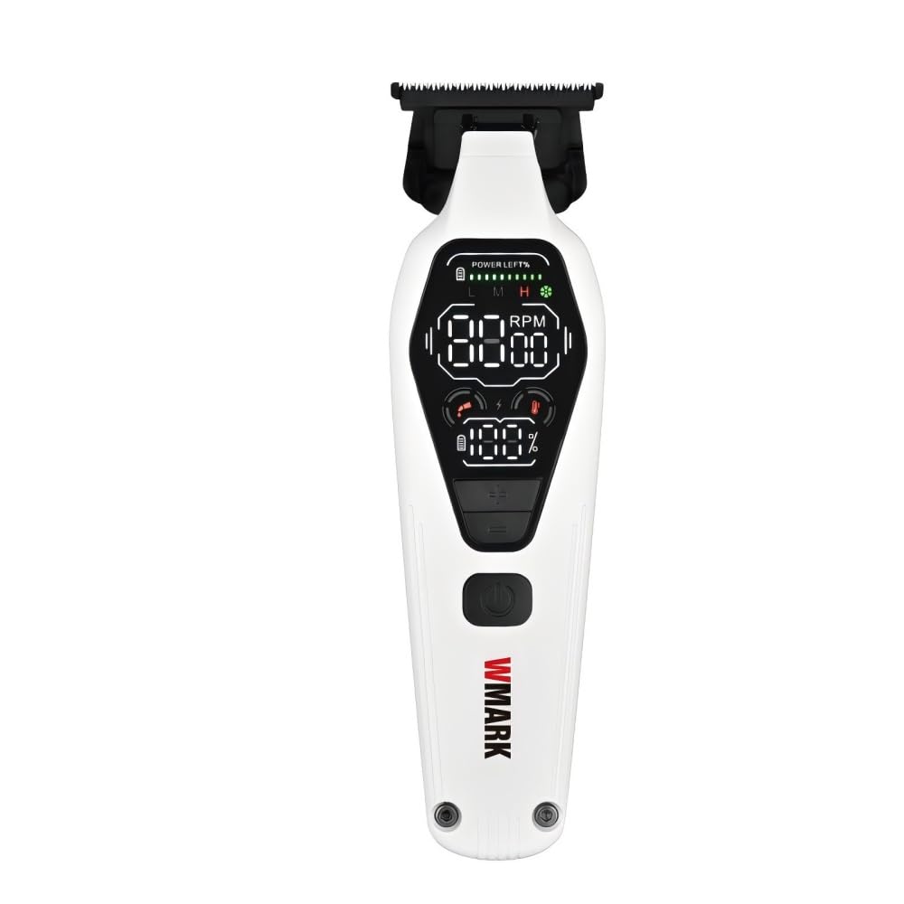 WMARK Kit Profesional de Barbero de Aleación de Zinc 3 en 1 - Ajuste de 3 Velocidades con Pantalla Digital (Velocidad/RPM/Potencia) y Recordatorios Inteligentes (Engrasado/Sobrecalentamiento