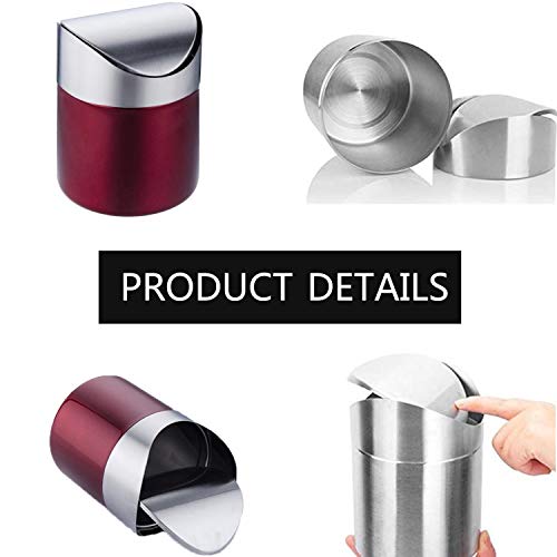 Jillick Small Mini Trash Can With Lid, Brushed Stainless Steel Small Tiny Mini Trash Bin Can, Mini Countertop Trash Cans For Desk Office, Swing Top Trash Bin 1.5 L/0.40 Gal (Red) #TOP2