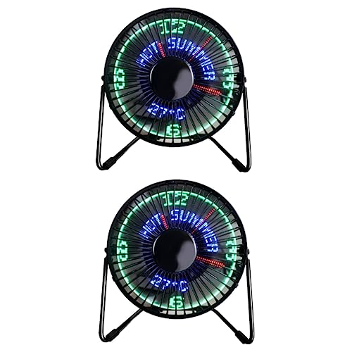 ABOOFAN 2pcs Desk Display Build Portable Clock Mini LED with Temperature USB Metal Calendar Cooling Message Home Small for Office Desktop and Fan in